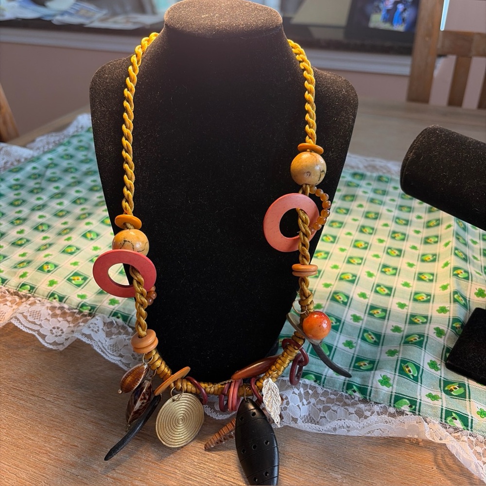 Unique Vintage made in Philippines of Colorful wooden beads and shells